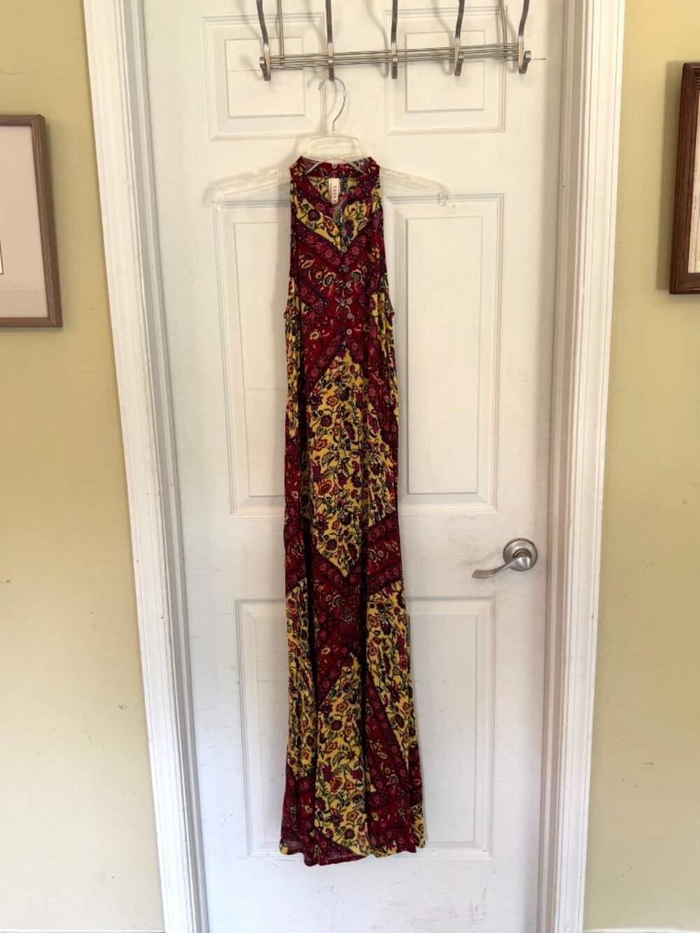 Raga X Anthropologie Maxi Dress Yellow Red Floral Boho Floral Boho Halter XS NEW - Picture 2 of 11